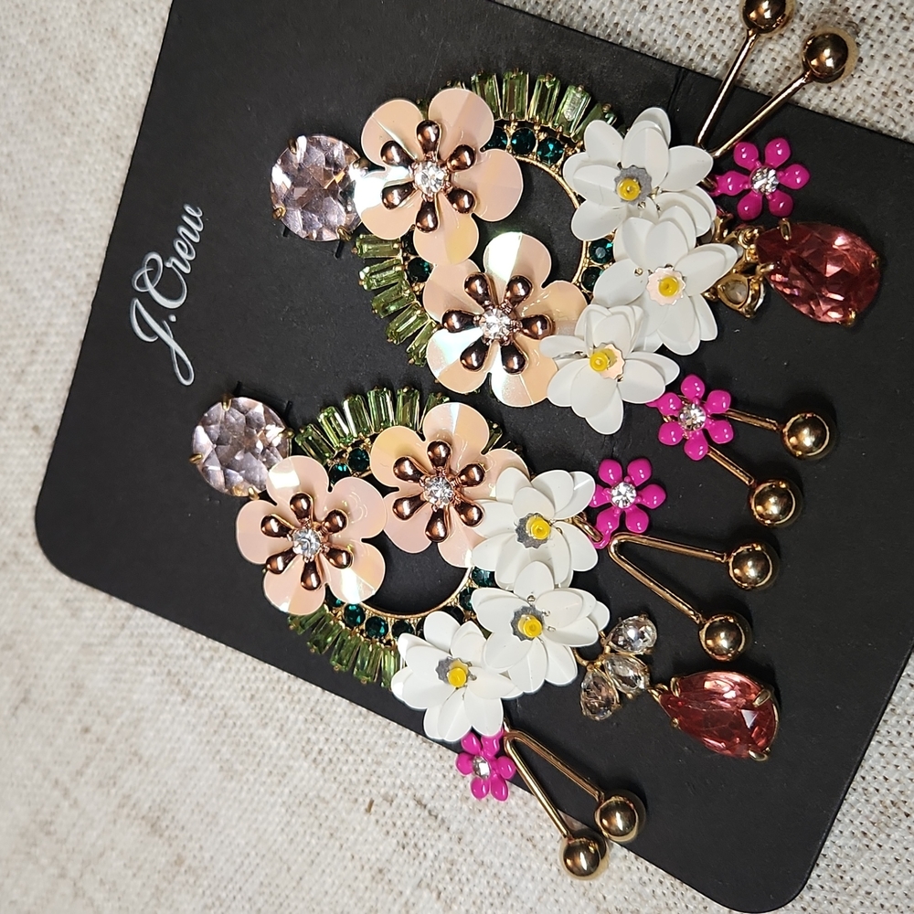 J. Crew Chandelier Style "Into the Wilderness" Sequin Floral Statement E… - Picture 4 of 10